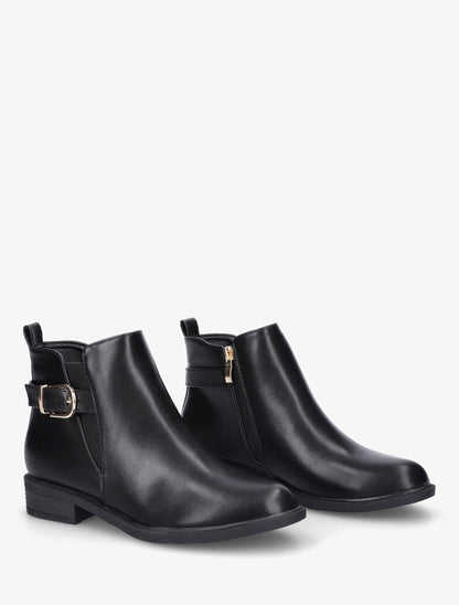 Bottines plates en simili et sanglées - Noir - 4