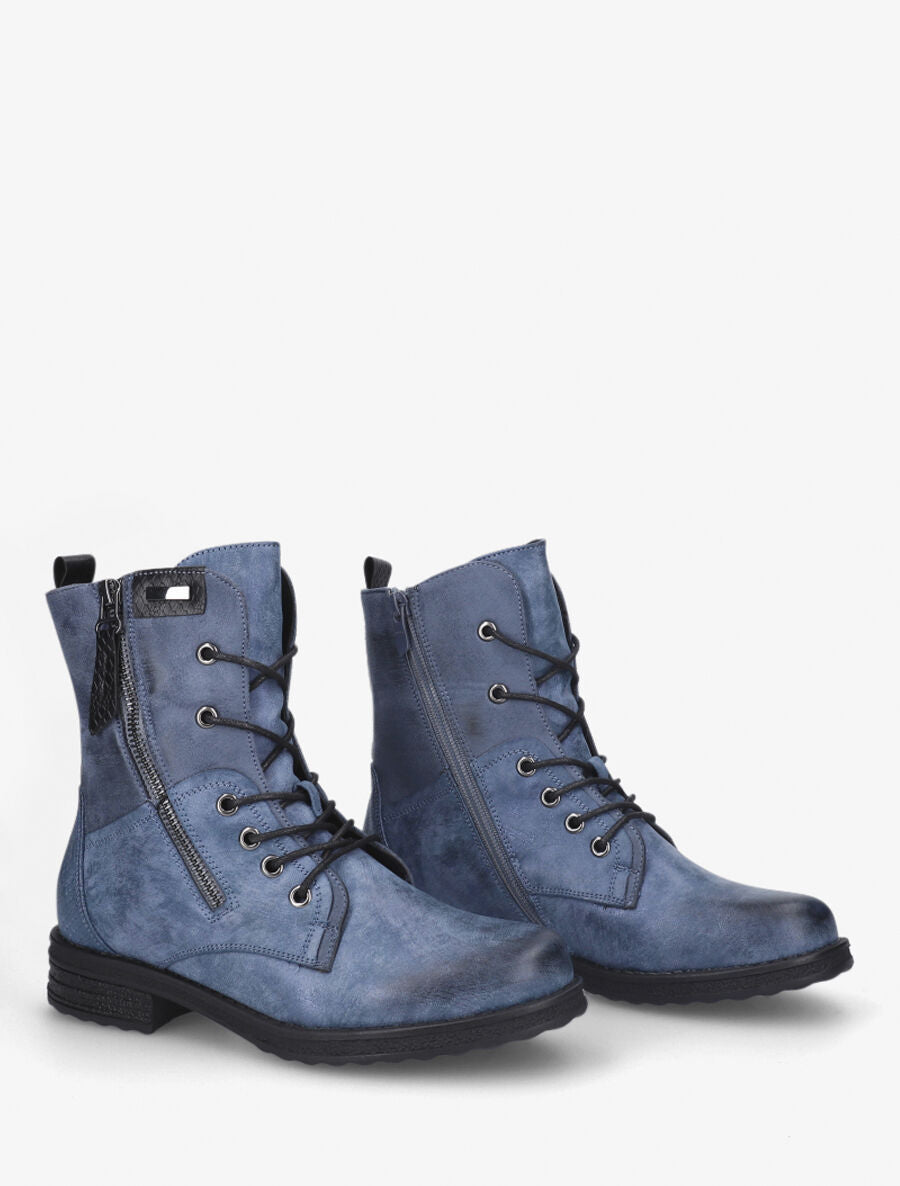 Rangers à zip en simili et suédine - Bleu - 4