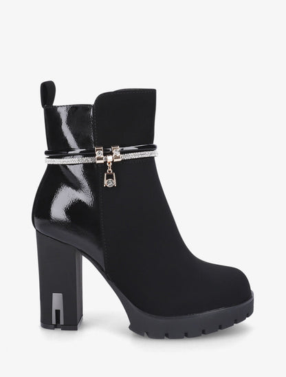 Bottines à talon haut et strass - Noir - 2