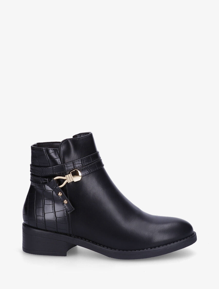 Bottines plates croco à boucle fantaisie - Noir - 5