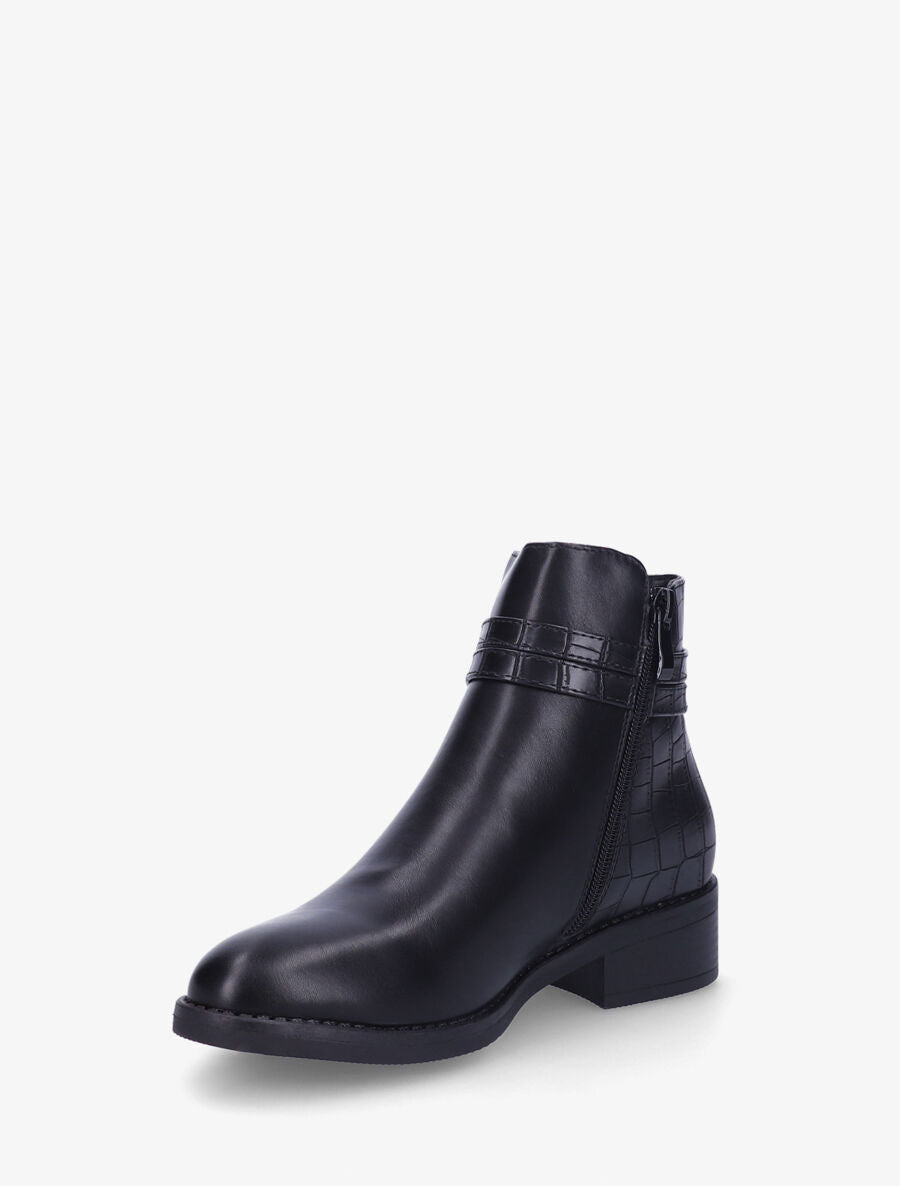 Bottines plates croco à boucle fantaisie - Noir - 3