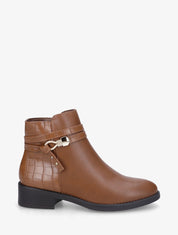 Bottines plates croco à boucle fantaisie - Camel - 5