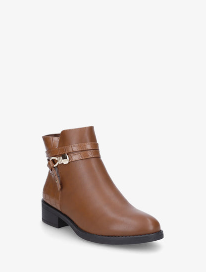 Bottines plates croco à boucle fantaisie - Camel - 2