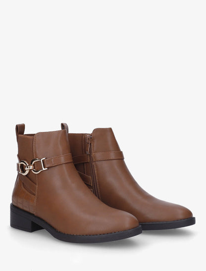 Bottines élastiquées à boucle - Camel - 4