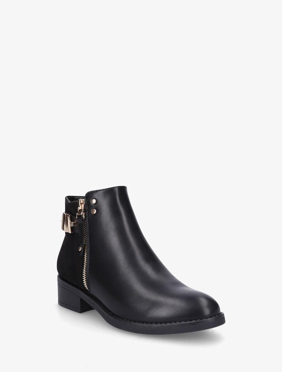 Bottines plates bi-matière à zip - Noir - 2