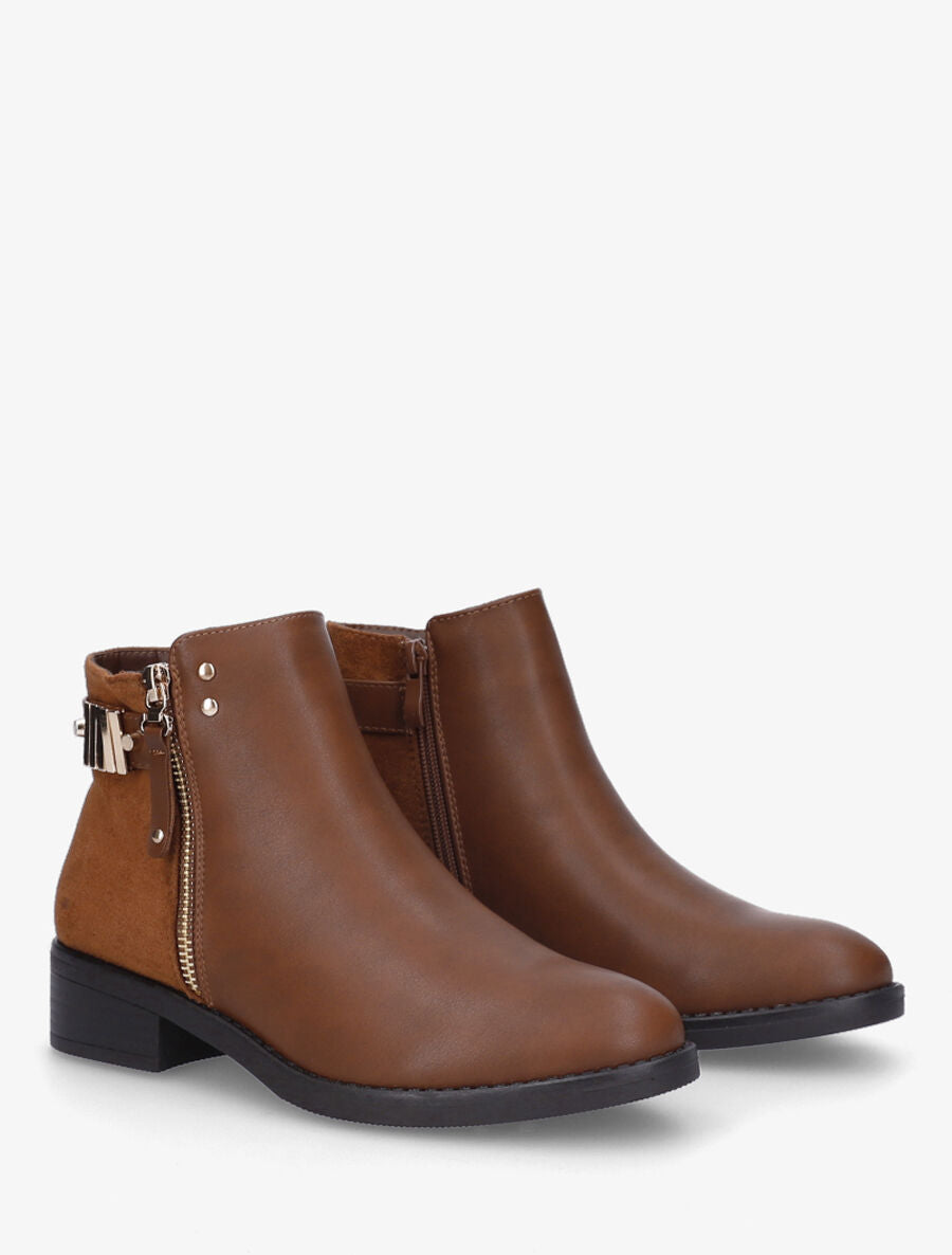 Bottines plates bi-matière à zip - Camel - 4
