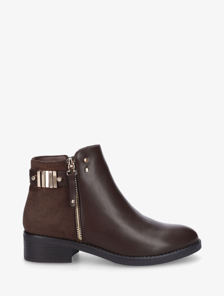 Bottines plates bi-matière à zip - Marron - 1
