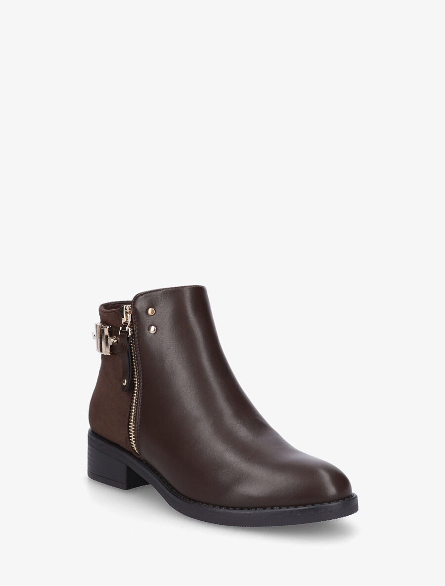 Bottines plates bi-matière à zip - Marron - 2