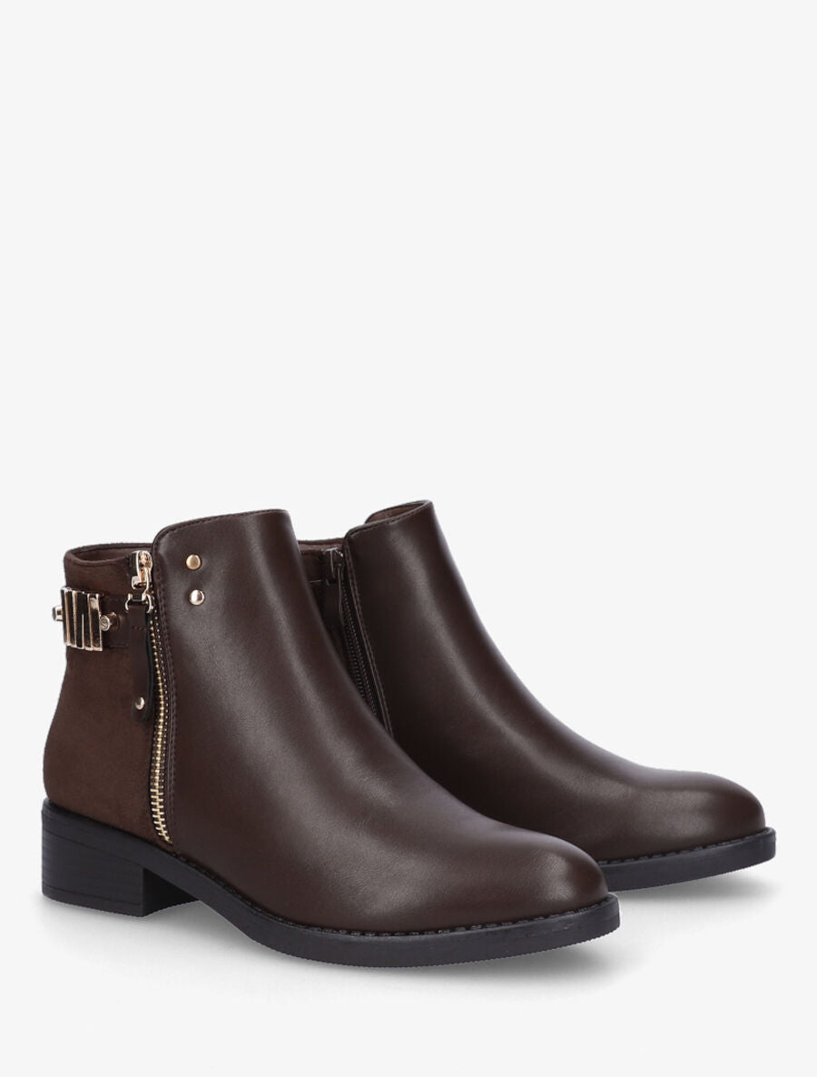 Bottines plates bi-matière à zip - Marron - 4
