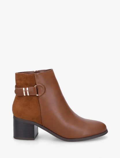 Bottines mi-haute en simili et suédine - Camel - 5