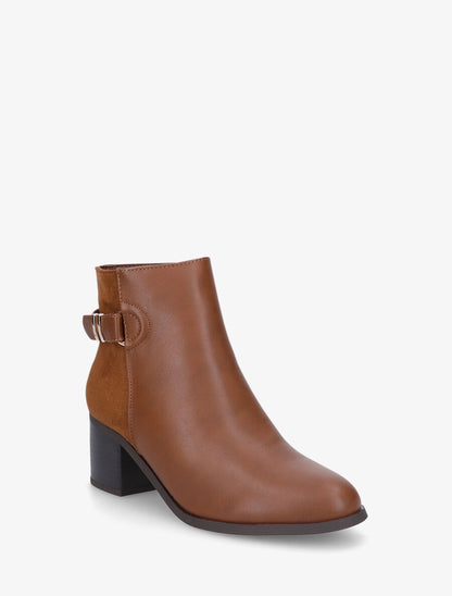 Bottines mi-haute en simili et suédine - Camel - 2