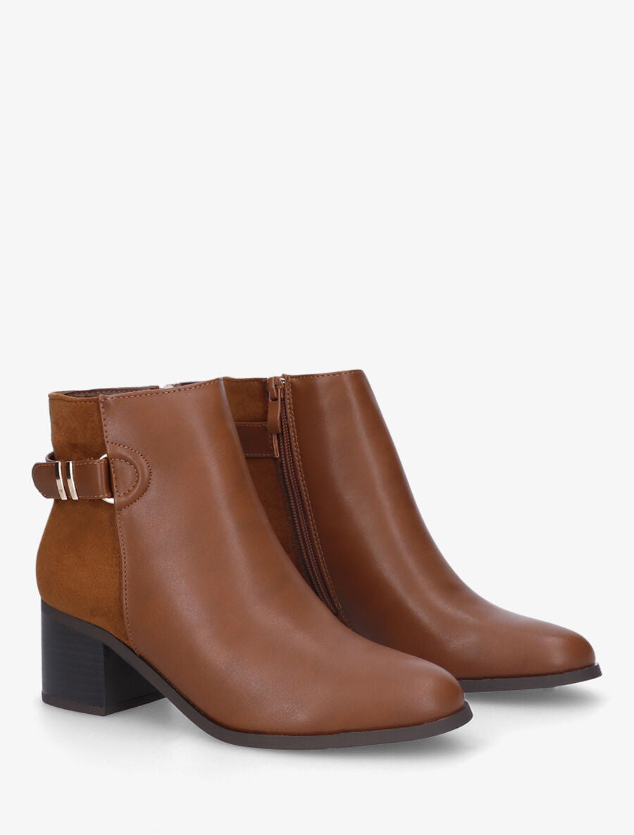 Bottines mi-haute en simili et suédine - Camel - 4