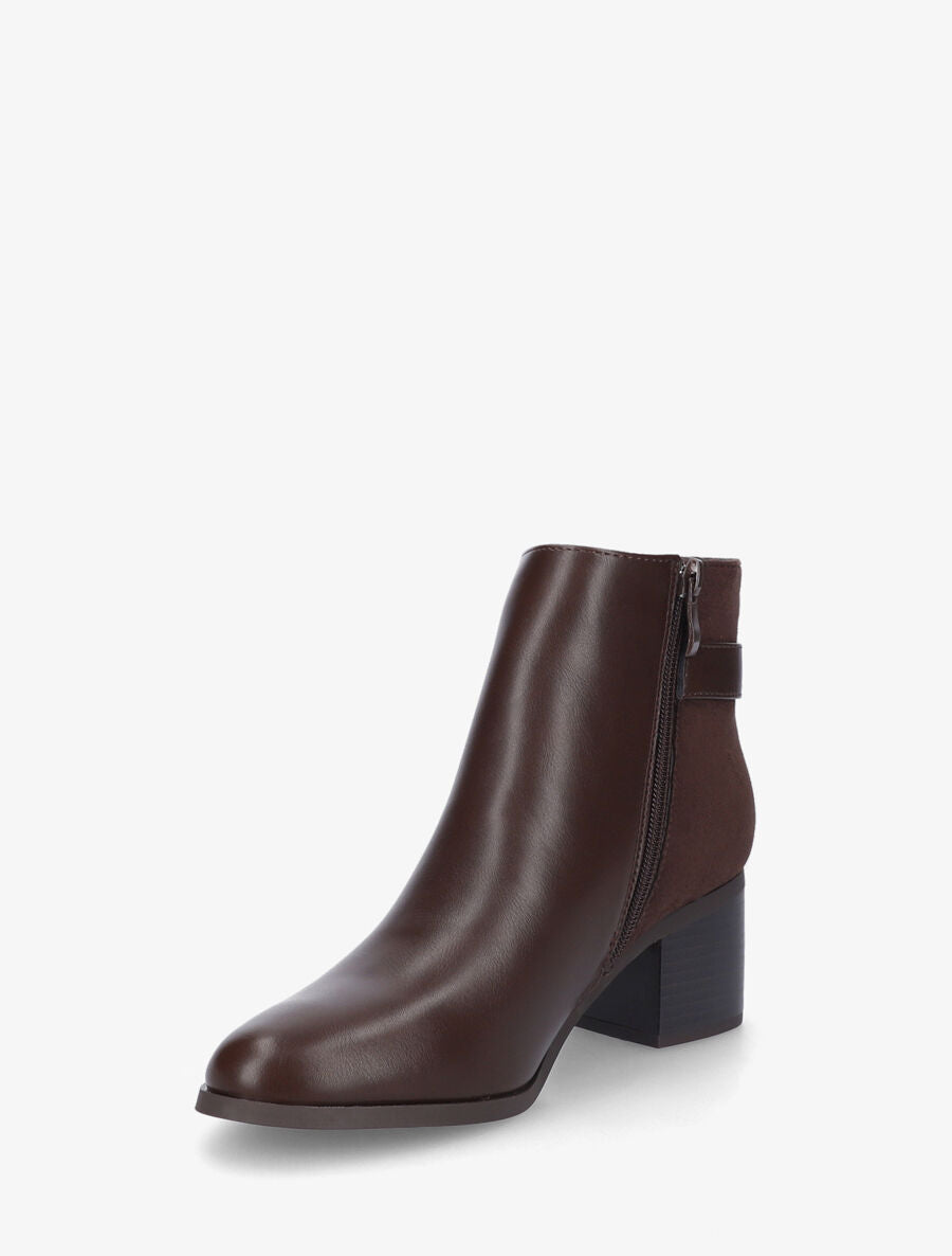 Bottines mi-haute en simili et suédine - Marron - 3