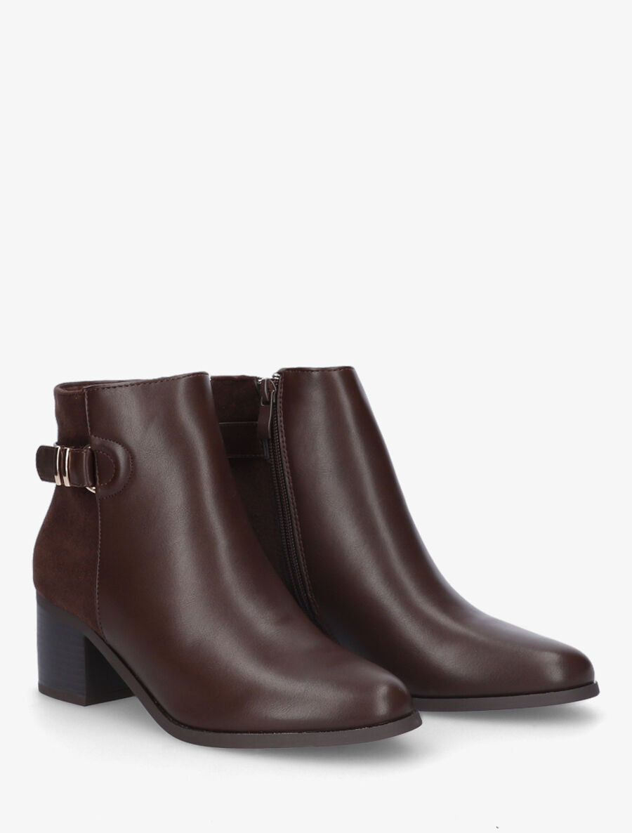 Bottines mi-haute en simili et suédine - Marron - 4