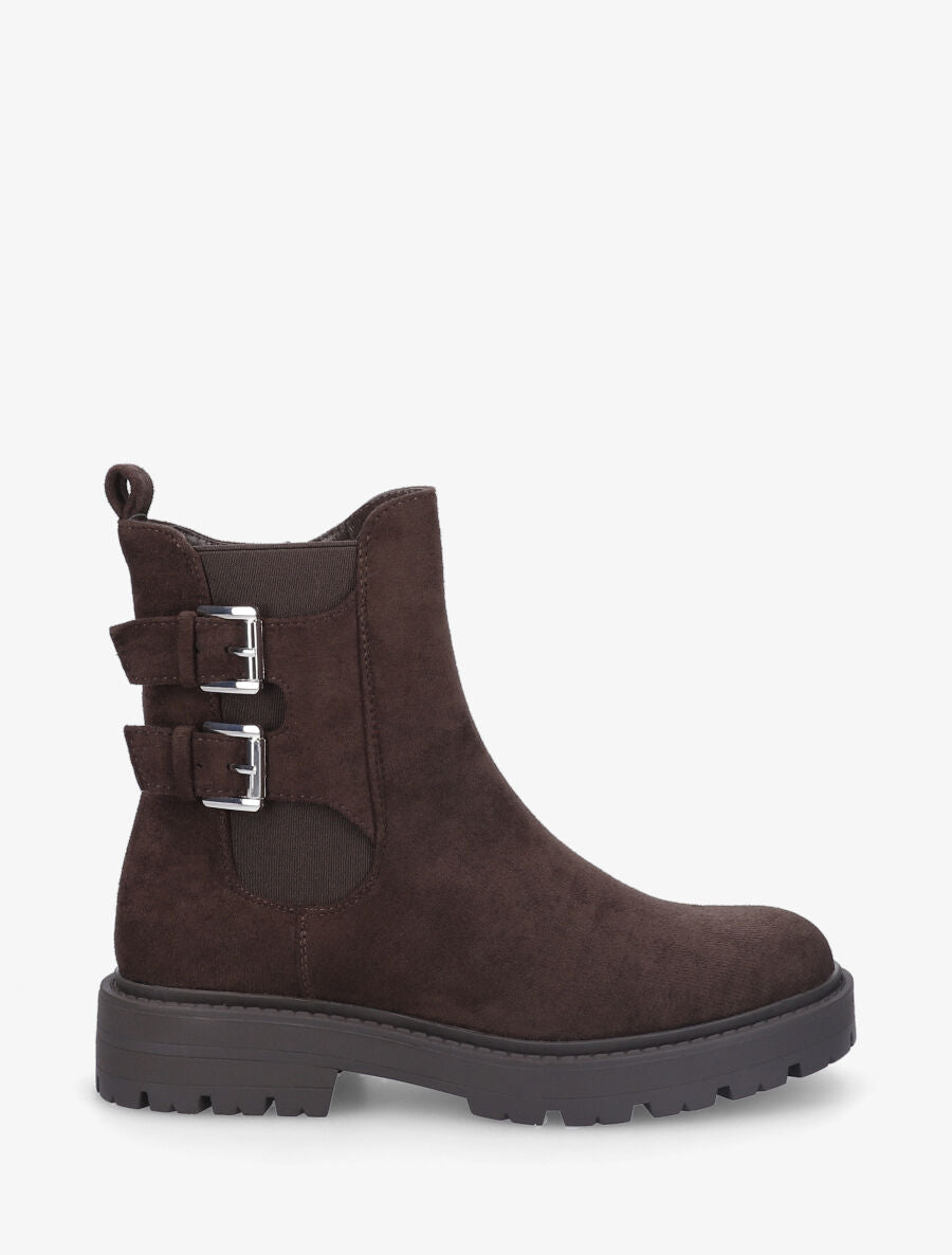 Boots montantes en suédine à double boucle - Marron - 5