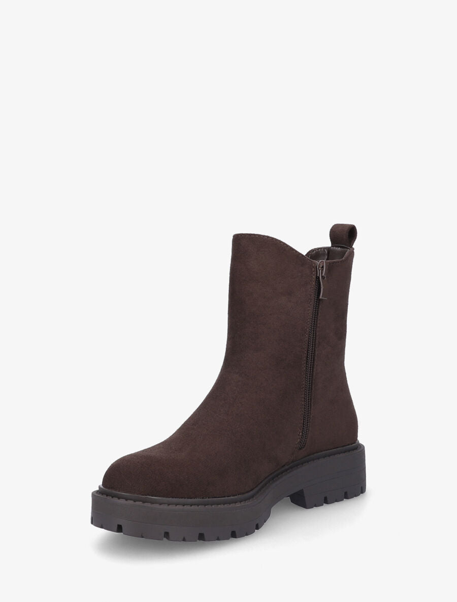 Boots montantes en suédine à double boucle - Marron - 3