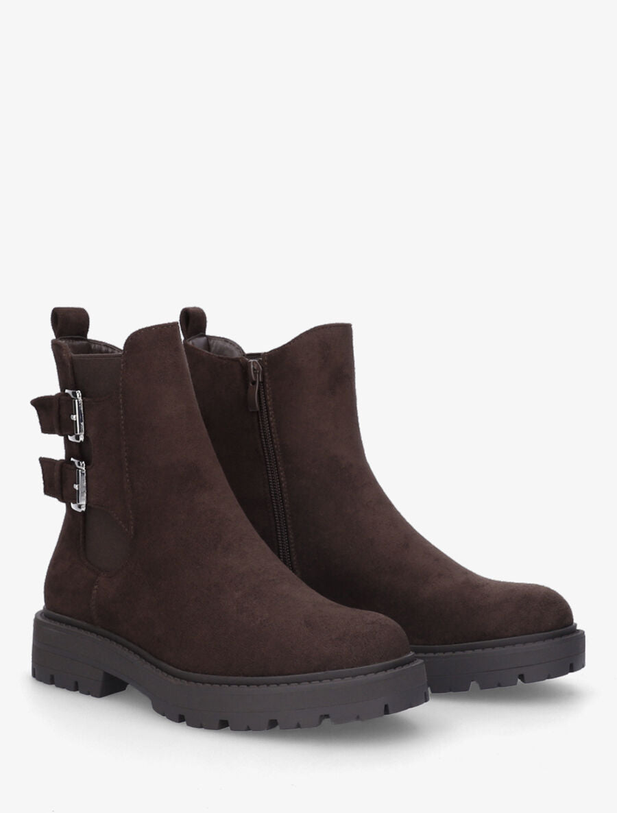 Boots montantes en suédine à double boucle - Marron - 4