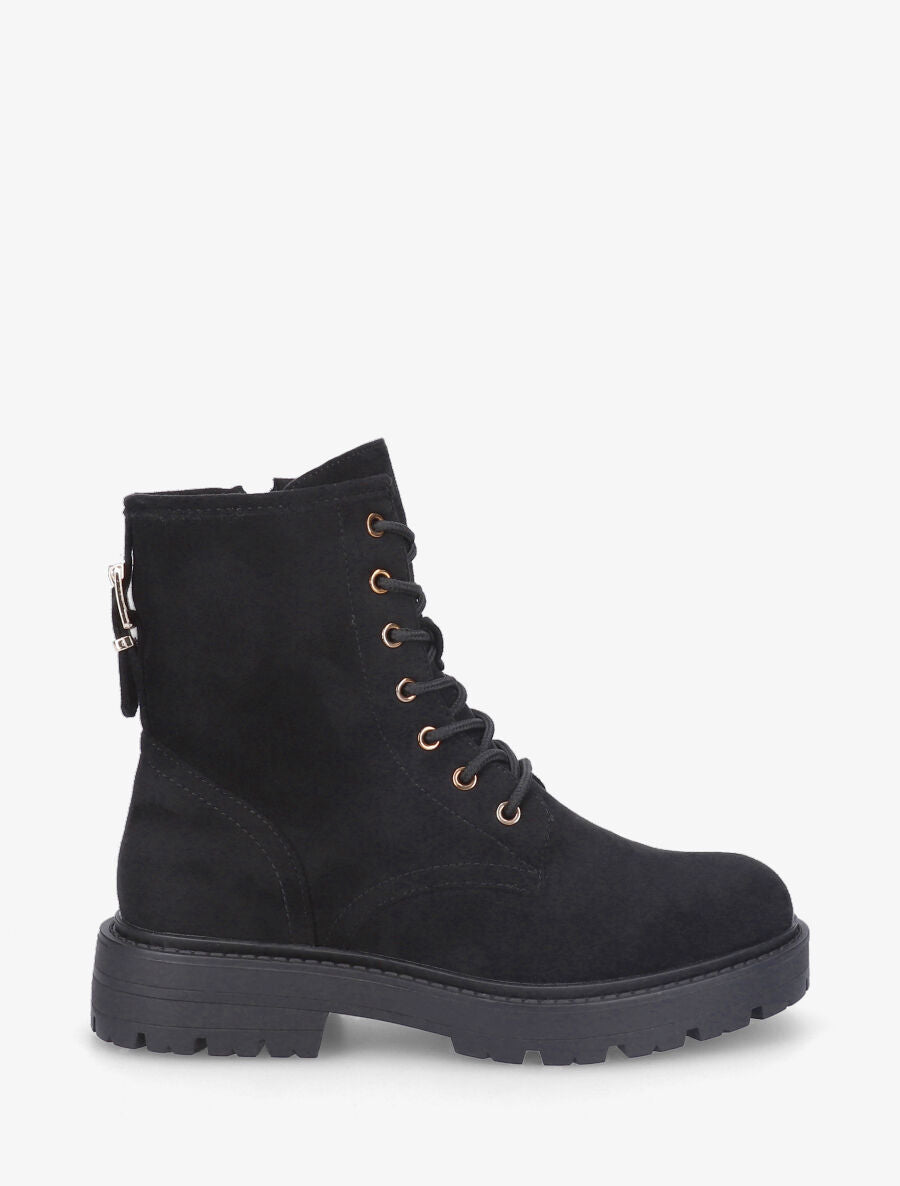 Bottines montantes en suédine à lacets - Noir - 1