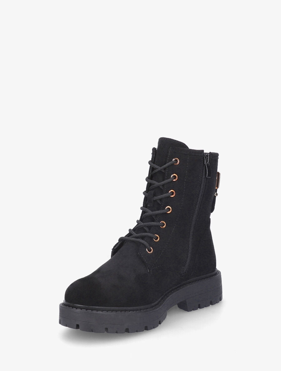 Bottines montantes en suédine à lacets - Noir - 3