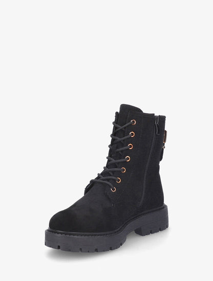 Bottines montantes en suédine à lacets - Noir - 3