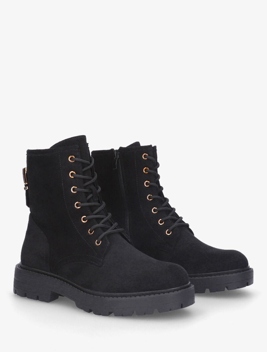 Bottines montantes en suédine à lacets - Noir - 4