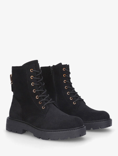 Bottines montantes en suédine à lacets - Noir - 4