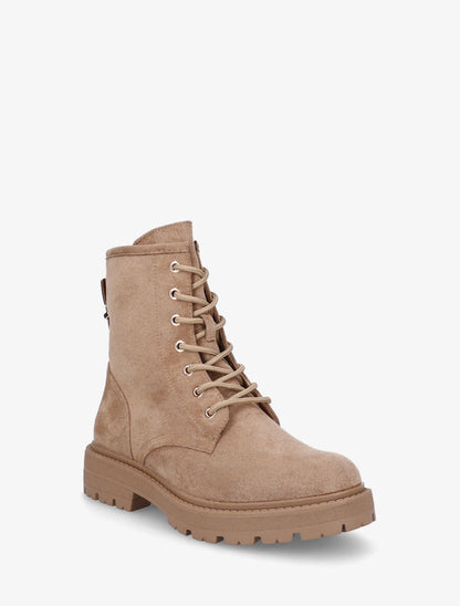 Bottines montantes en suédine à lacets - Camel - 2