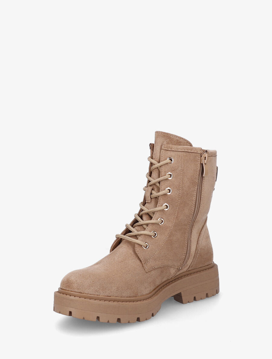 Bottines montantes en suédine à lacets - Camel - 3