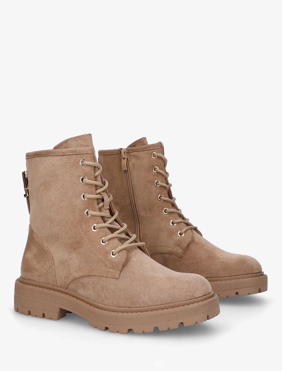 Bottines montantes en suédine à lacets - Camel - 4