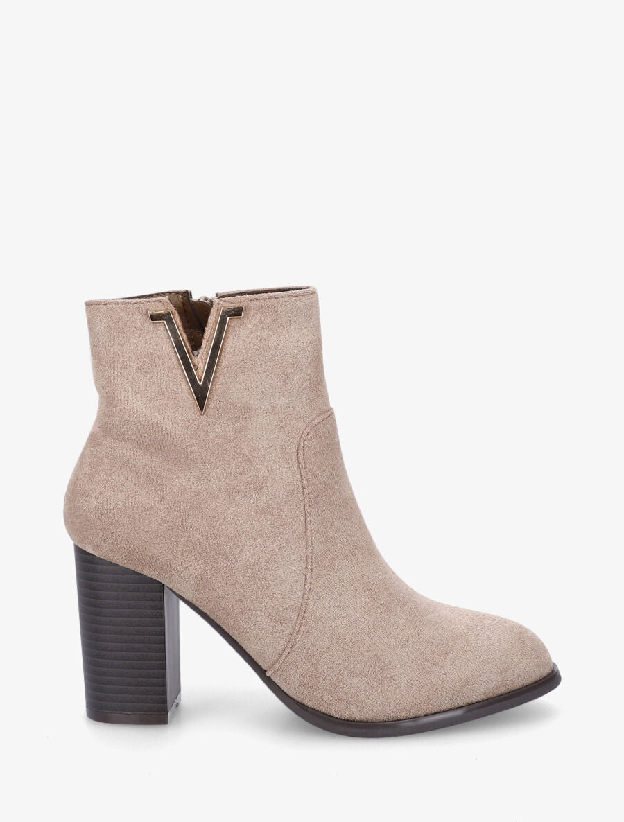 Bottines à talon en suédine - Taupe - 1