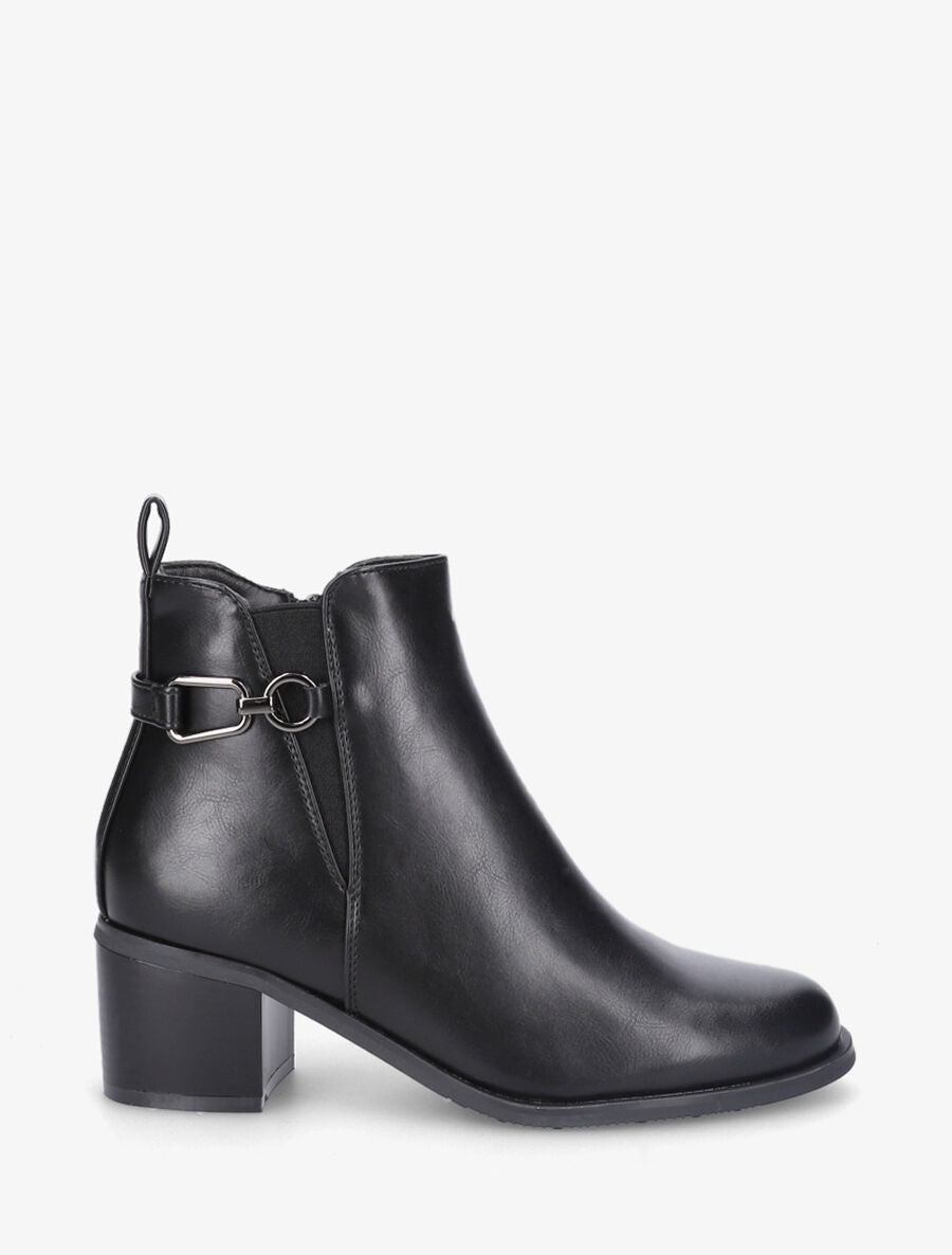 Bottines en simili à boucle fantaisie - Noir - 1