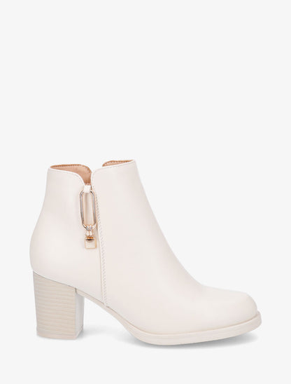 Bottines à talon et bijou - Beige - 1