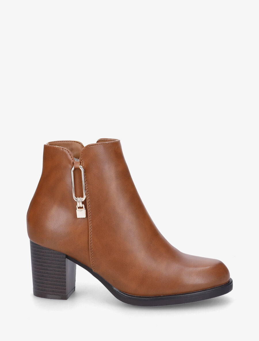 Bottines à talon et bijou - Camel - 1