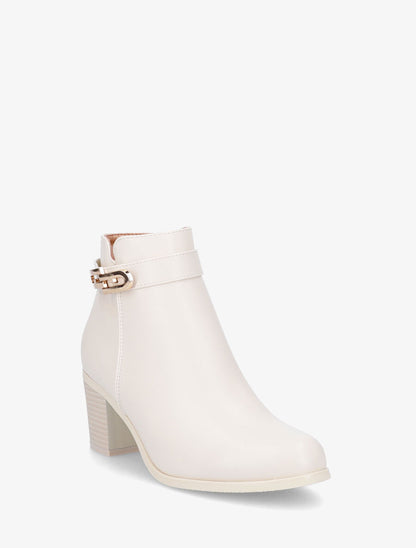 Bottines en simili à boucle - Beige - 2