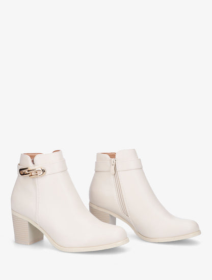 Bottines en simili à boucle - Beige - 4