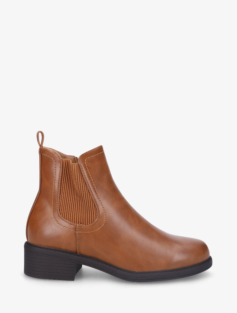 Bottines plates en simili effet patiné - Camel - 5