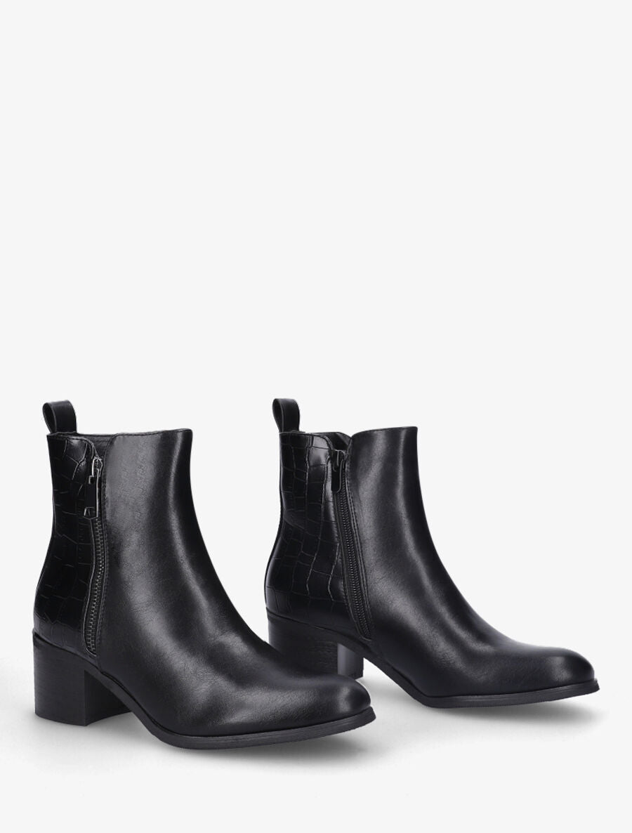 Bottines à contrefort croco - Noir - 4