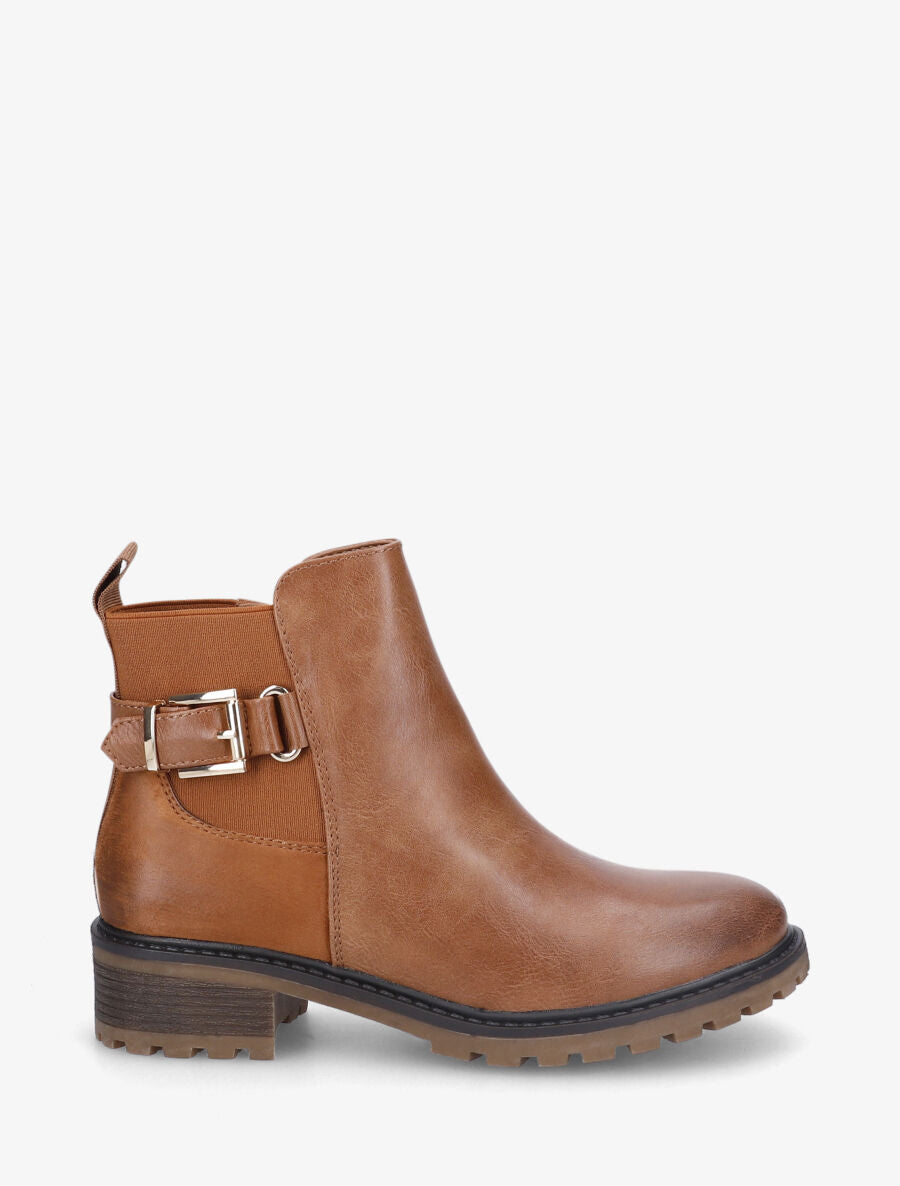Bottines bi-matière à boucle - Camel - 5