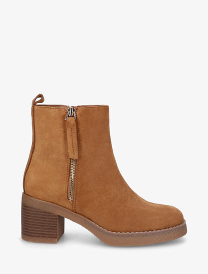 Bottines en suédine mi-haute à zip - Camel - 1