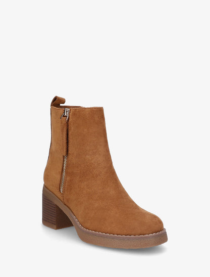 Bottines en suédine mi-haute à zip - Camel - 2