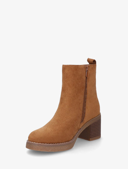 Bottines en suédine mi-haute à zip - Camel - 3