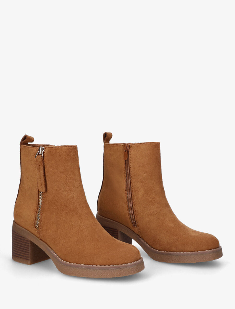 Bottines en suédine mi-haute à zip - Camel - 4