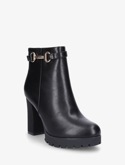 Bottines en simili à talon haut et boucle - Noir - 2