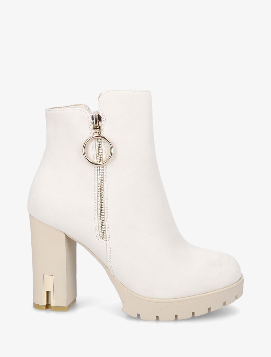 Bottines à talon haut et zip - Beige - 1