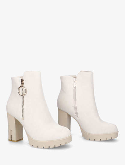 Bottines à talon haut et zip - Beige - 4