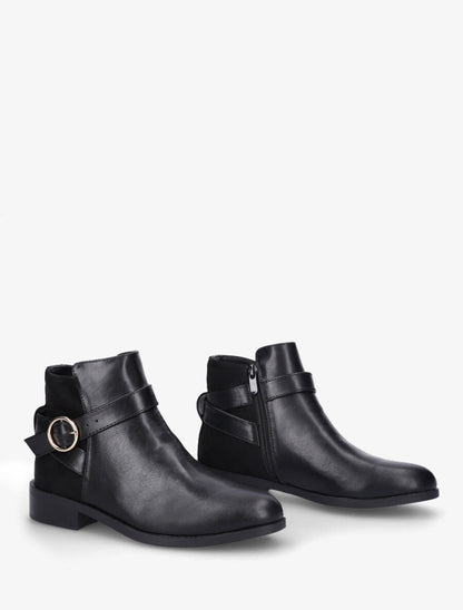 Bottines en simili à boucle ronde - Noir - 4