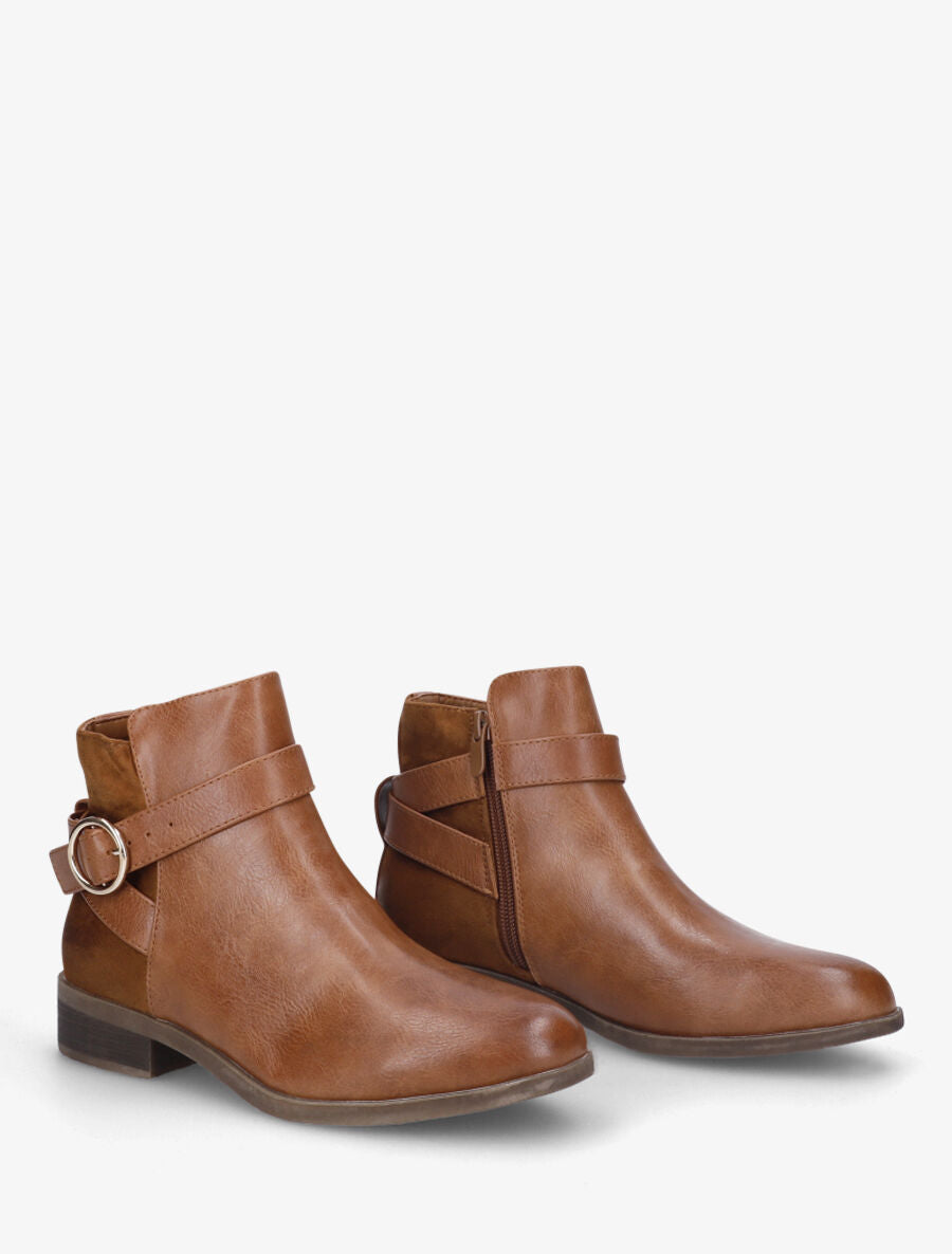 Bottines en simili à boucle ronde - Camel - 4