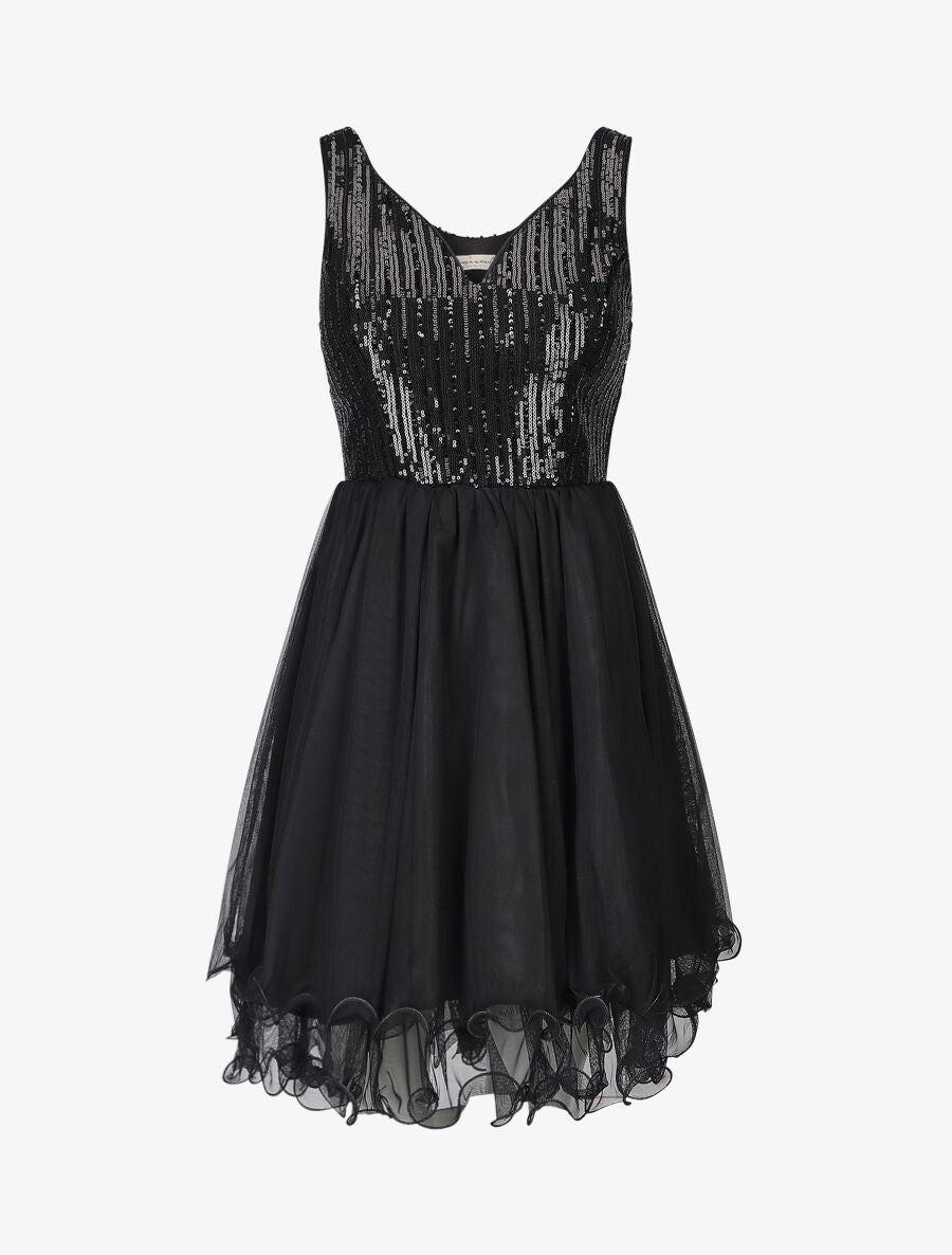 Robe sequins et volants  - noir - 1