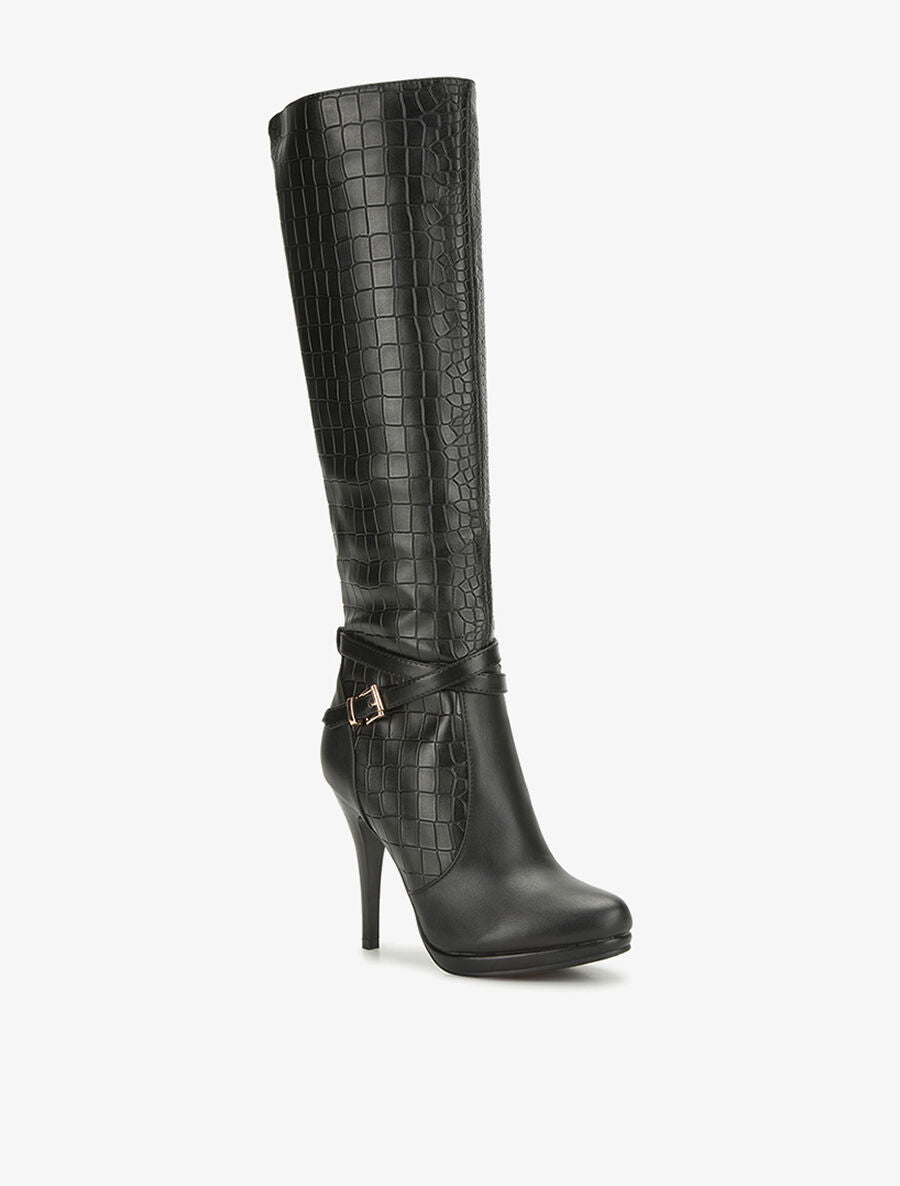 Bottes talons aiguilles croco - noir - 2