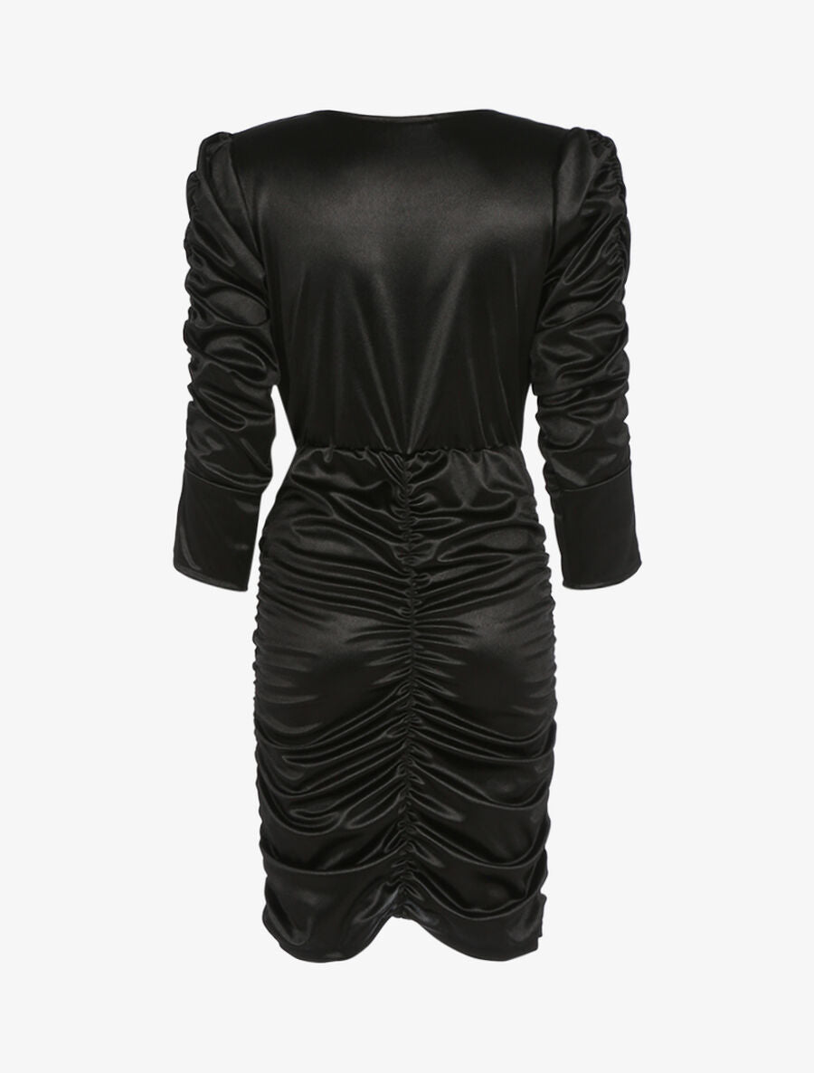 Robe froncée à manches longues - Noir - 2